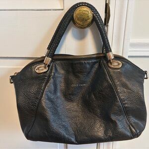 Cole Haan Black Leather Satchel with Braided Handles